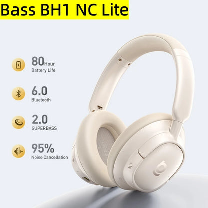 Baseus Bass EH10 NC Noise Cancelling Wireless Headphones Bluetooth 6.0 Over Ear Headset with 45dB ANC, 80H Battery, Hi-Res Audio & AI Calls