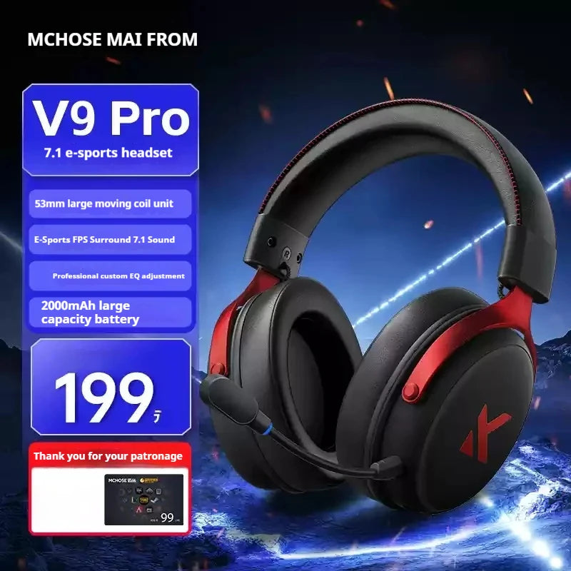 MCHOSE V9 Pro Wireless Bluetooth Headset with Tri-Mode Mic Noise Reduction Dynamic Sound And Low Delay Office And Gaming Gifts