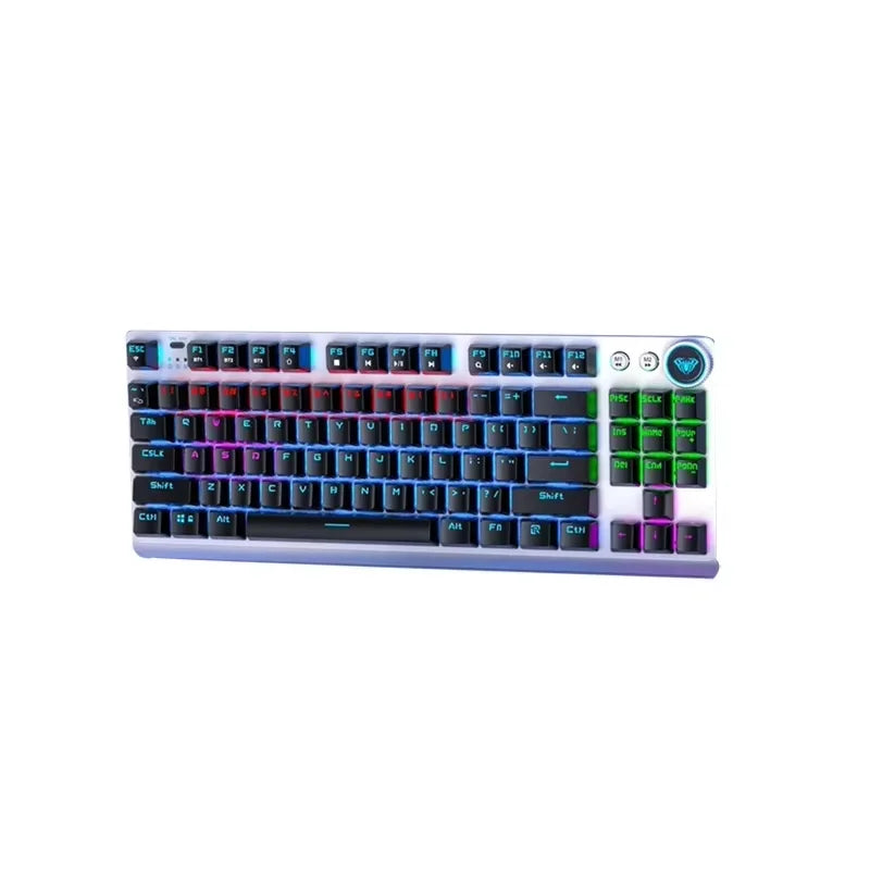 AULA F3001 Mechanical Keyboard Bluetooth Wireless Three Mode Metal Panel Two-color Injection Molding Cool Backlight Effect 87Key