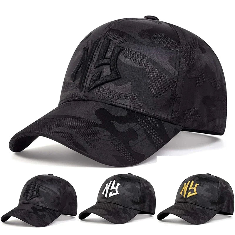 Cappellino da baseball con ricamo di lettere in stile mimetico, cappellino snapback primaverile-autunnale, cappellino sportivo casual regolabile, cappellino protettivo dal sole
