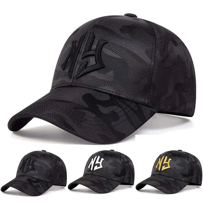 Cappellino da baseball con ricamo di lettere in stile mimetico, cappellino snapback primaverile-autunnale, cappellino sportivo casual regolabile, cappellino protettivo dal sole