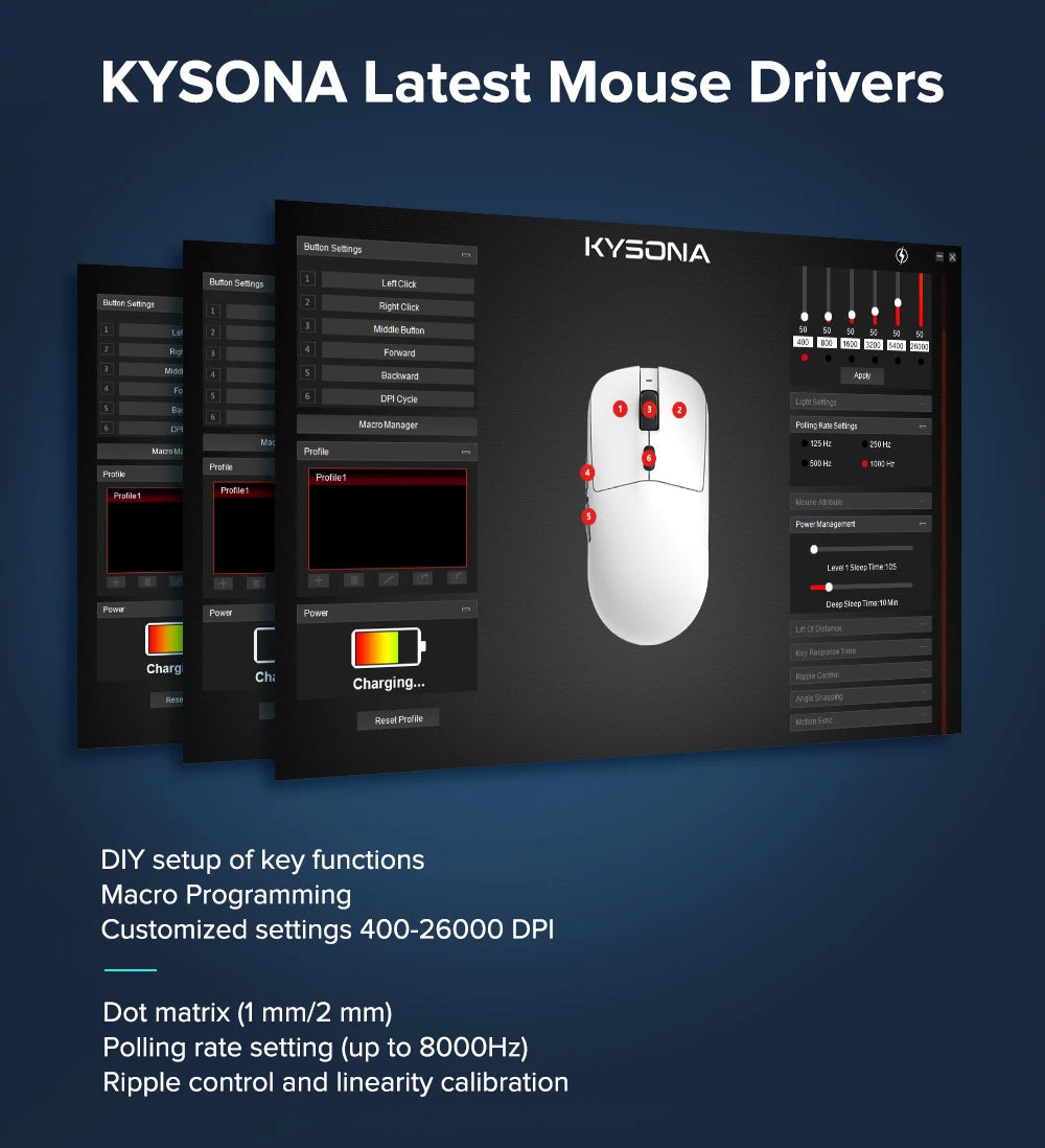 KYSONA M617 Wireless Gaming Mouse Tri-Mode Bluetooth 2.4G & Wired, PAW3395 Sensor, 26K DPI, 8000Hz Polling Rate, 59g Lightweight Rechargeable Gaming Mouse