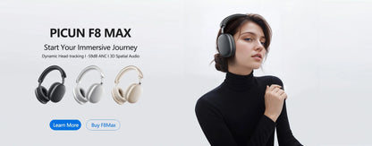 Picun F8MAX ANC Wireless Headphones 59dB Noise Cancelling Bluetooth 6.0 Over Ear Headset with Spatial Audio, 180H Battery Life & HiFi Sound
