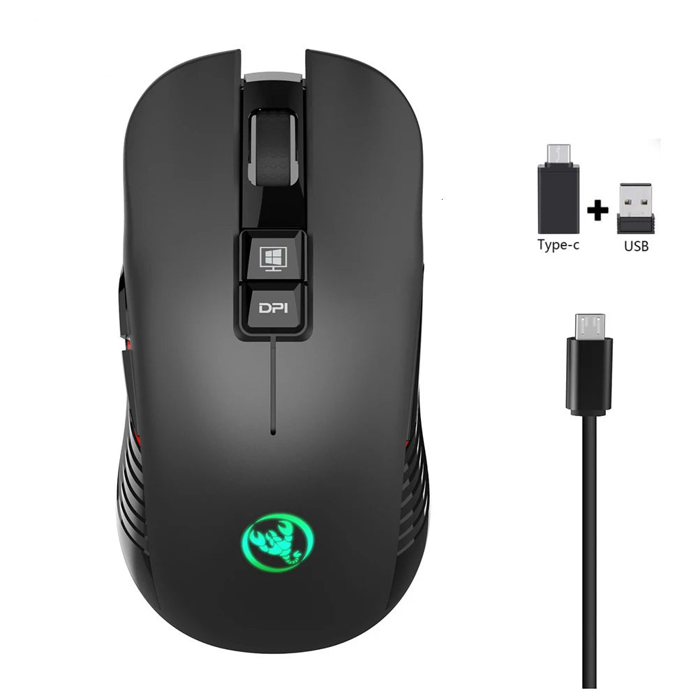 Rechargeable 2.4G USB-C Wireless Gaming Mouse, 3600 DPI Ergonomic Silent Wireless Mouse with 7 Buttons for MacBook, Laptop & PC