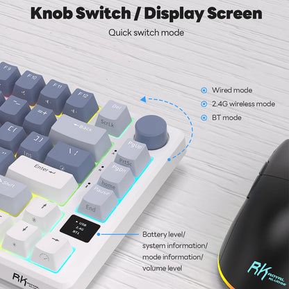 RK ROYAL KLUDGE M75 2.4G Wireless/Bluetooth/USB-C Mechanical Keyboard 81Keys RGB Hot-Swappable Gasket Gamer Keyboard with Screen