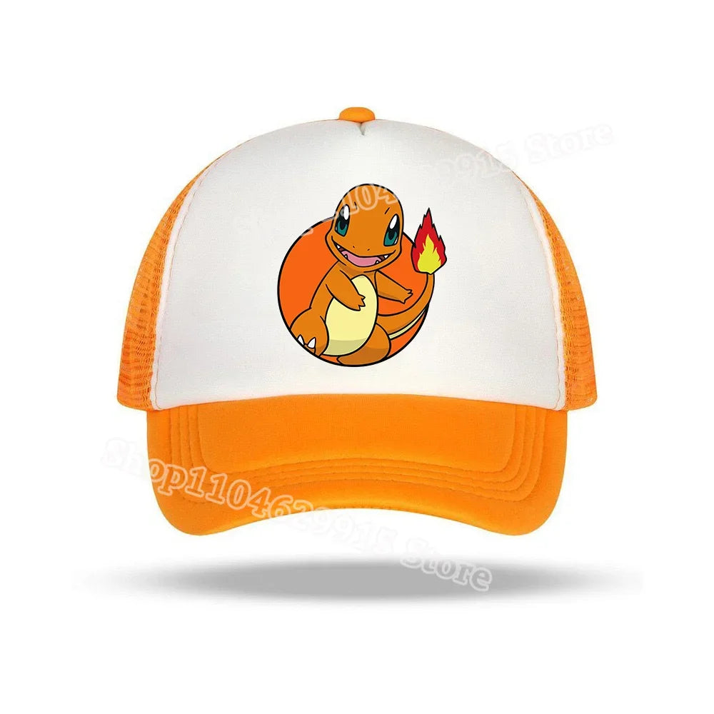 Pokemons Baseball Cap Cartoon Anime Charmander Pikachu Squirtle Headwear Summer Adjustable Breathable Mesh Hats Birthday Gift