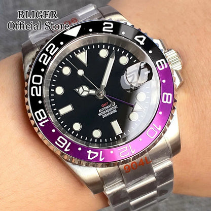 NH34A 200M Waterproof 40mm NH34 GMT Sapphire Luminous Automatic Movement Diving Watch Men Steel Bracelet Black Grey Insert