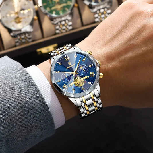 Originální luxusní pánské hodinky POEDAGAR, vodotěsné, s luminiscenčním chronografem, náramkové hodinky z nerezové oceli s quartzovým strojkem, špičkové pánské hodinky