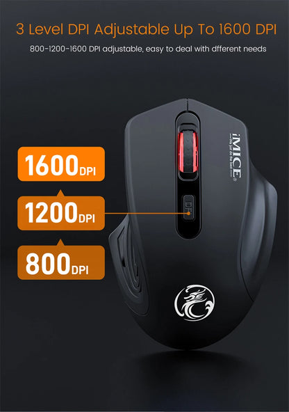 iMice Silent Rechargeable Wireless Mouse 2.4GHz, 1600 DPI Adjustable Wireless Mouse for PC, Laptop & Office, Quiet Click Ergonomic Computer Mouse