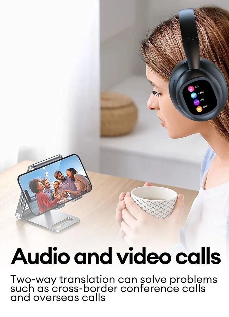 AI LCD Touch Screen Wireless Bluetooth Headphones – ANC Noise Cancelling Deep Bass Gaming Headset with HD Mic