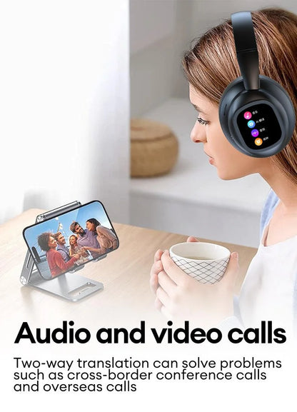 AI LCD Touch Screen Wireless Bluetooth Headphones – ANC Noise Cancelling Deep Bass Gaming Headset with HD Mic