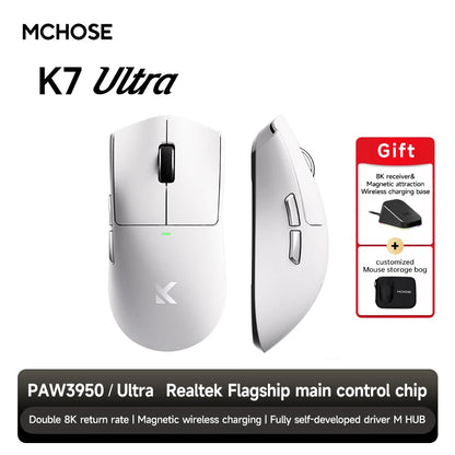 MCHOSE K7 Ultra Wireless Gaming Mouse with 8K Polling Rate, PAW3950 Sensor, Magnetic Charging Dock, 42,000 DPI Lightweight Esports Mouse
