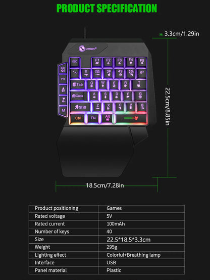 T-WOLF Mechanical One-Handed Gaming Keyboard, Wired RGB Mechanical Gaming Keypad with Ergonomic Wrist Rest, USB Mini Gaming Keyboard for PC & Laptop
