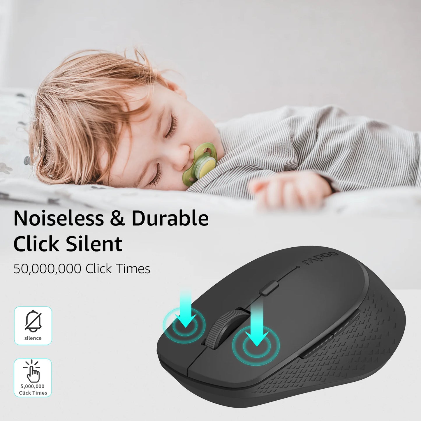 Rapoo M300G Silent Wireless Mouse, Bluetooth Multi-Mode Wireless Mouse, 2400 DPI Ergonomic Optical Mouse for Laptop, PC, Mac & Office