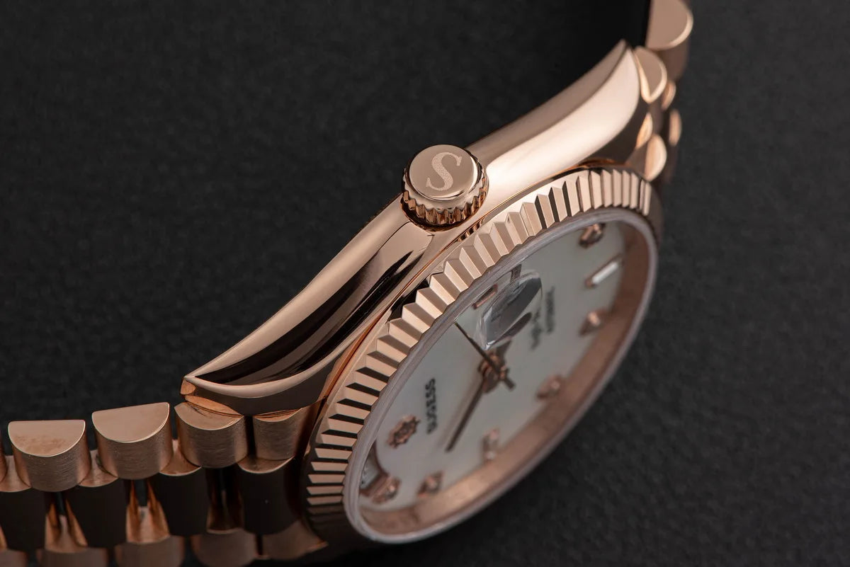 Sugess 36mm Mens of Watch Automatic Dandong Peacock SL3034 Day Movement Sapphire Glass 100m Waterproof Wristwatches MOP Date New