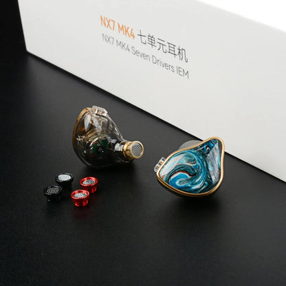 NICEHCK NX7MK4 HiFi Earphones 7 Driver Hybrid Audiophile IEM with Stabilized Wood Faceplate, Replaceable Tuning Filters, Wired Earbuds