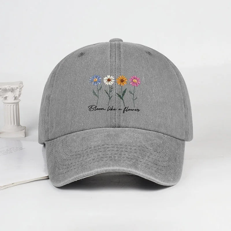 Vintage Washed Daisy Baseball Cap – Unisex “Flowers in Bloom” Letter Print Dad Cap – Outdoor Travel & Casual Sun Hat