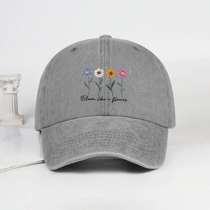 Vintage Washed Daisy Baseball Cap – Unisex “Flowers in Bloom” Letter Print Dad Cap – Outdoor Travel & Casual Sun Hat