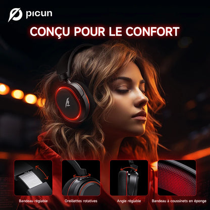 Picun G2 Wireless Gaming Headset Bluetooth 5.3 – 7.1 Surround Sound, ENC Microphone, 100H Battery, Low Latency Headphones for PC, PS5, PS4, Switch & Mobile