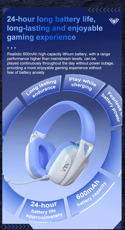 AULA S8 Gaming Headset with Three Mode Connection Lightweight Design Detachable Microphone Esports Headset