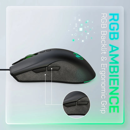 High-End Ergonomic Gaming Mouse, USB Wired Gaming Mouse with 6400 DPI, RGB Breathing LED Lights, Anti-Slip Grip, 7 Programmable Buttons for PC