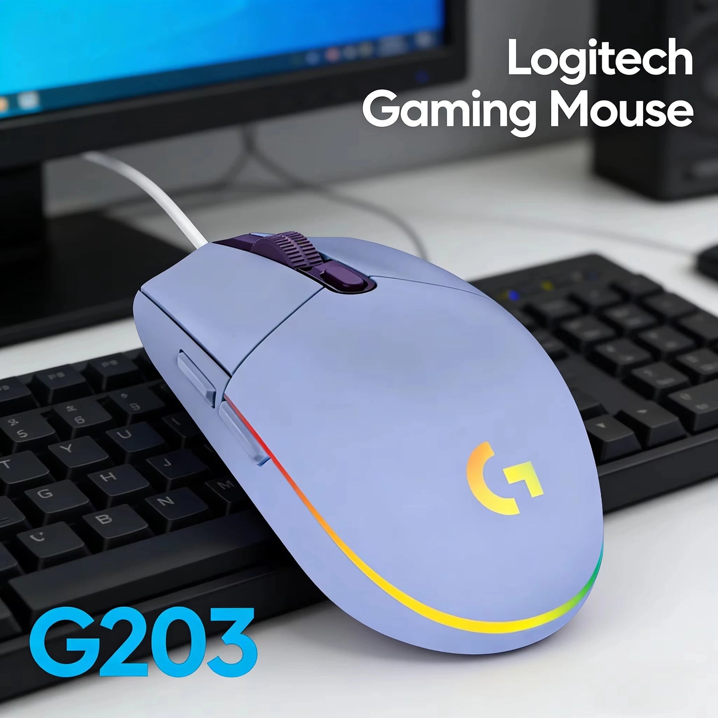 Logitech G102 G203 Wired Gaming Mouse 8200 DPI RGB Backlit Mouse with 2.1M USB Cable, Precision PC Gaming Mouse for Laptop & Office