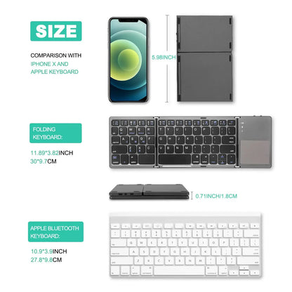 Russian/Spanish/English B033 Mini Foldable keyboard, Wireless Bluetooth Keyboard Recharger with Touchpad for Windows Android IOS