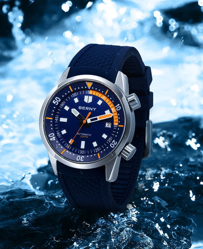 BERNY Men's Dive Watches 200M Waterproof Super Luminous Automatic Mechanical Diver Watch 42mm Sapphire Swim Diving Wristwatch
