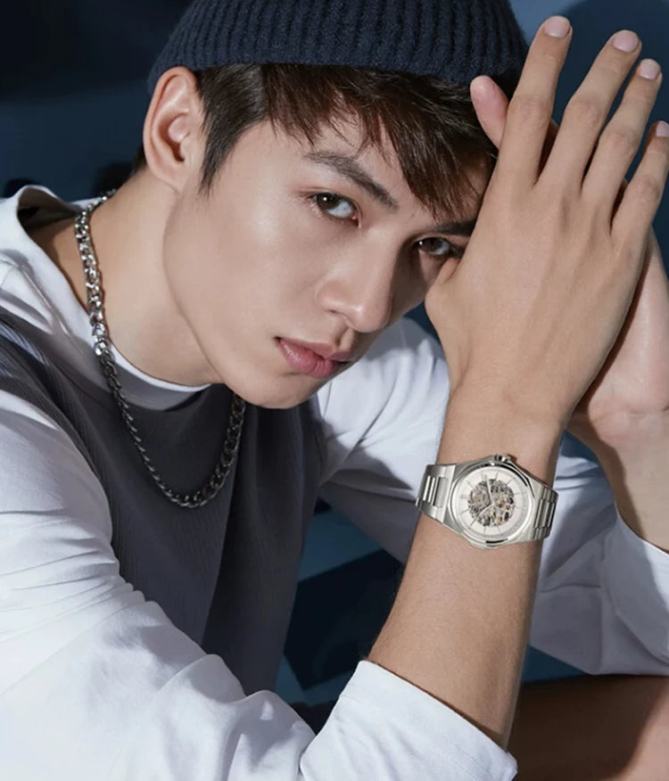 Shanghai Watch Dual Skeletonized Automatic Mechanical Watches 41mm Luminous Sapphire Men's Wristwatch 316L Stainless Steel S8008