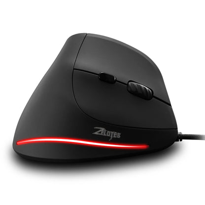 ZELOTES T-20 Ergonomic Wired Vertical Mouse, Rechargeable 3200 DPI Gaming Mouse for PC, Mac & Laptop with 6 Programmable Buttons