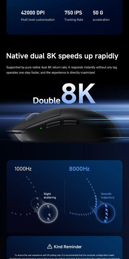 MCHOSE A7 V2 Ultra / Pro kevyt langaton pelihiiri Dual 8000Hz PAW3950 TI 42000DPI PC-e-urheilupelaajille