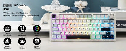 The New Hot-Selling EPOMAKER x AULA F75 75% ANSI Hot-Swappable Washer Bluetooth 5.0/2.4G Wireless/wired Mechanical Keyboard PBT