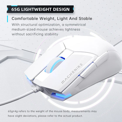 MACHENIKE M7Pro Wired Gaming Mouse USB, 12800 DPI RGB Gaming Mouse with Instant A825 Sensor, 7 Programmable Buttons, Ultra-Light 65g Gaming Mouse for PC & Laptop