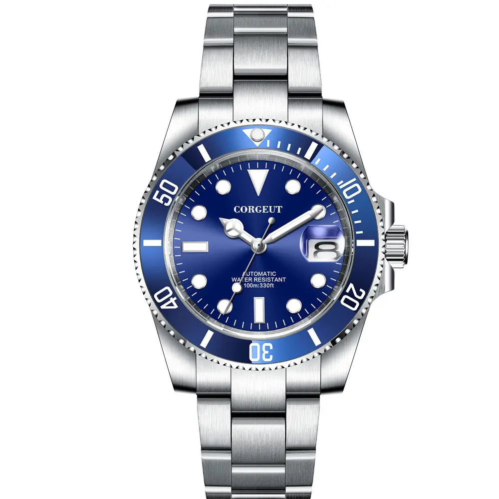 Corgeut 40mm  Luxury Business NH35 Men's automatic mechanical Diving Watch, ceramic bezel, sapphire crystal, 100m waterproof.