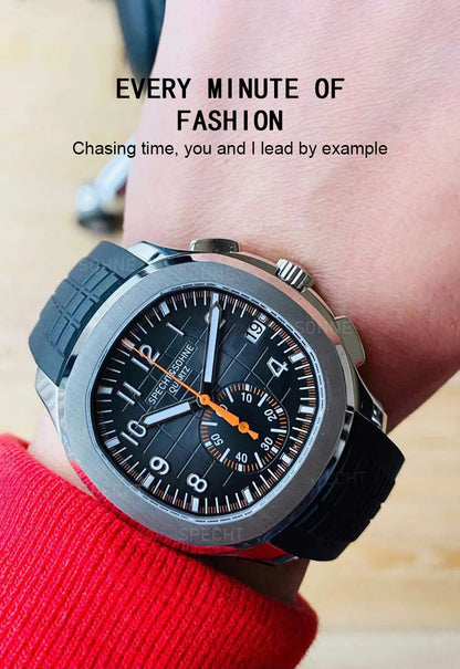 Specht & Söhne New Classic 5167 Men's Watch Orange Color Sapphire Crystal Rubber Srap Sports Male Quartz Watches 50M Waterproof