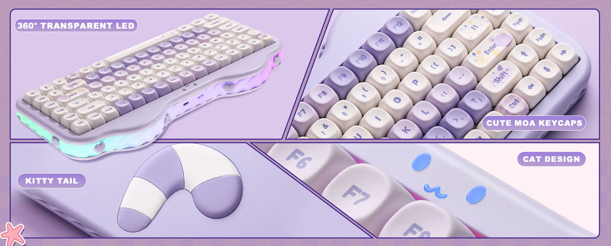 YUNZII C75 Wireless Mechanical Keyboard, 75% Creamy Hot Swap Custom RGB Keyboard, Gasket Cute Cake Design, for Win/Mac/Gaming