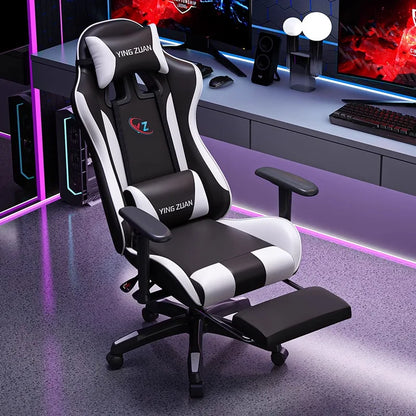 Ergonomic Gaming Chair Comfortable Reclining Computer Chair with Adjustable Height, Footrest, Armrests, Racing Style Office Chair for Home & Office
