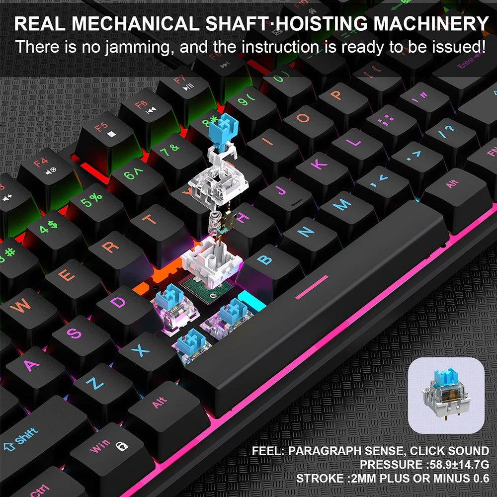 KEBIDUMEI RGB Mechanical Keyboard USB Wired Gaming Keyboard 104Keys Hot Swappable Ergonomic Keyboard Computer Accessories For PC