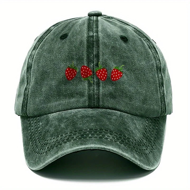 Strawberry printed baseball cap with adjustable sunshade, fashionable duckbill cap for both men and women, soft top design