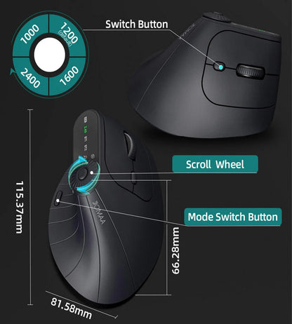 JOMAA Ergonomic Wireless Mouse 2.4GHz Bluetooth RGB Vertical Mouse with LED Display, Rechargeable Dual-Mode Gaming Mouse