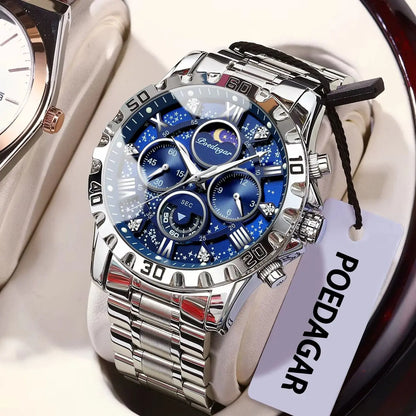 Relógio para homem POEDAGAR – Cronógrafo de luxo, estanque e luminescente, em aço inoxidável, estilo desportivo e militar, com movimento de quartzo