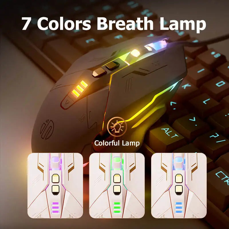 Inphic W8 Wired Gaming Mouse 4000DPI RGB Backlit Computer Mouse with 7 Buttons Macro Programming Silent Click USB Gaming Mouse