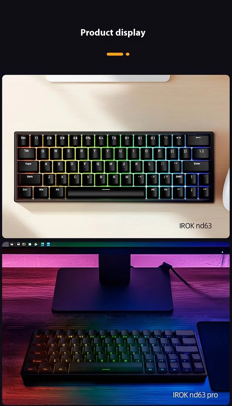 Irok Nd63 Pro Mechanical Keyboard Wired Magnetic Switch Hotswap RGB E-Sports Customize Keyboard For Accessories Office Gaming