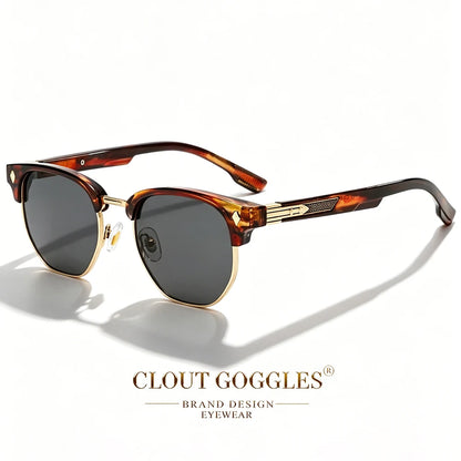 CLOUT GOGGLES Business Sunglasses Male Female Metal Polygon Rivet Half Frame Outdoor Driving Ultraviolet Protection Sun Glasses