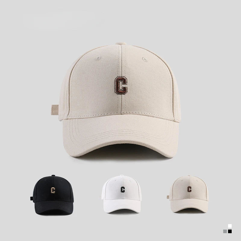 Hard-top C-bogstav baseballkasket til mænd og kvinder – koreansk version af den populære kasket med bred skygge, til store hoveder, med buet skygge