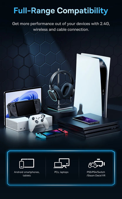 Baseus GH02 Gaming Wireless Headphones Bluetooth 5.3 Over-Ear Headset with Mic, 40mm Driver RGB Gaming Headphones, 2.4G Wireless Low Latency Headset