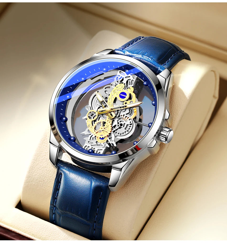 TPW Hot Trendy Fashion Wholesale Men Golden Black Blue Skeleton NOT Automatic Watch Quartz Wrist Watches Luxury 2024