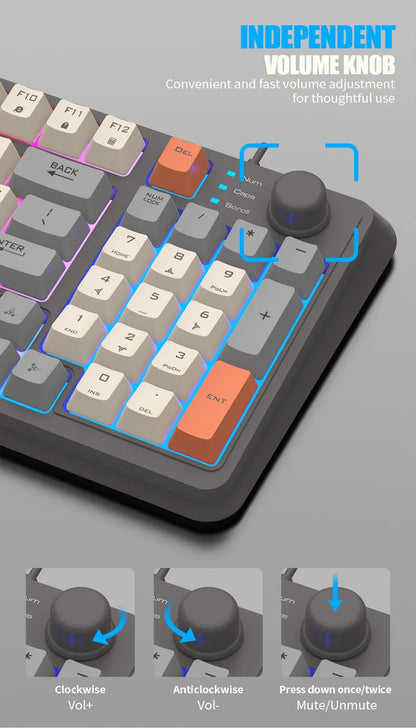 K81 Gaming Keyboard 81-Key 80% Wired RGB Gaming Keyboard with Volume Knob, Ergonomic USB Gaming Keyboard for PC, Laptop, Mac & Multi-Language Layouts