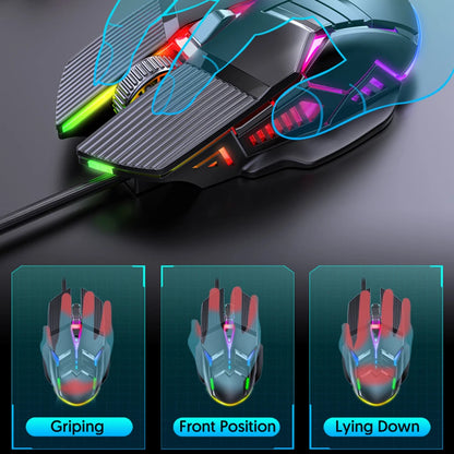 3200DPI ergonomisk trådbunden gamingmus USB datormus gamingmus med RGB-bakgrundsbelysning 6 knappar LED tyst mus för PC och laptop