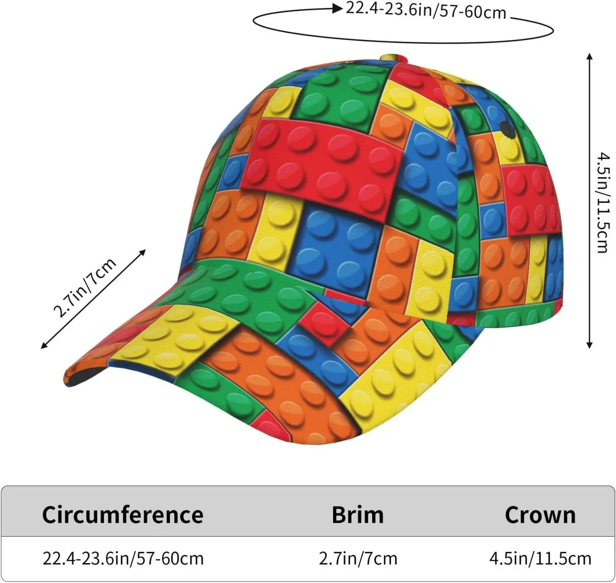 Casquette de baseball imprimée « Building Block » ludique pour femmes et hommes, casquette ajustable à fermeture à pression, casquette de baseball tendance à paillettes